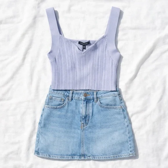 Ribbed Knit Cropped Tank Top Size L Dynamite | ’90s Minimalist City Chic Stretch - Picture 11 of 11